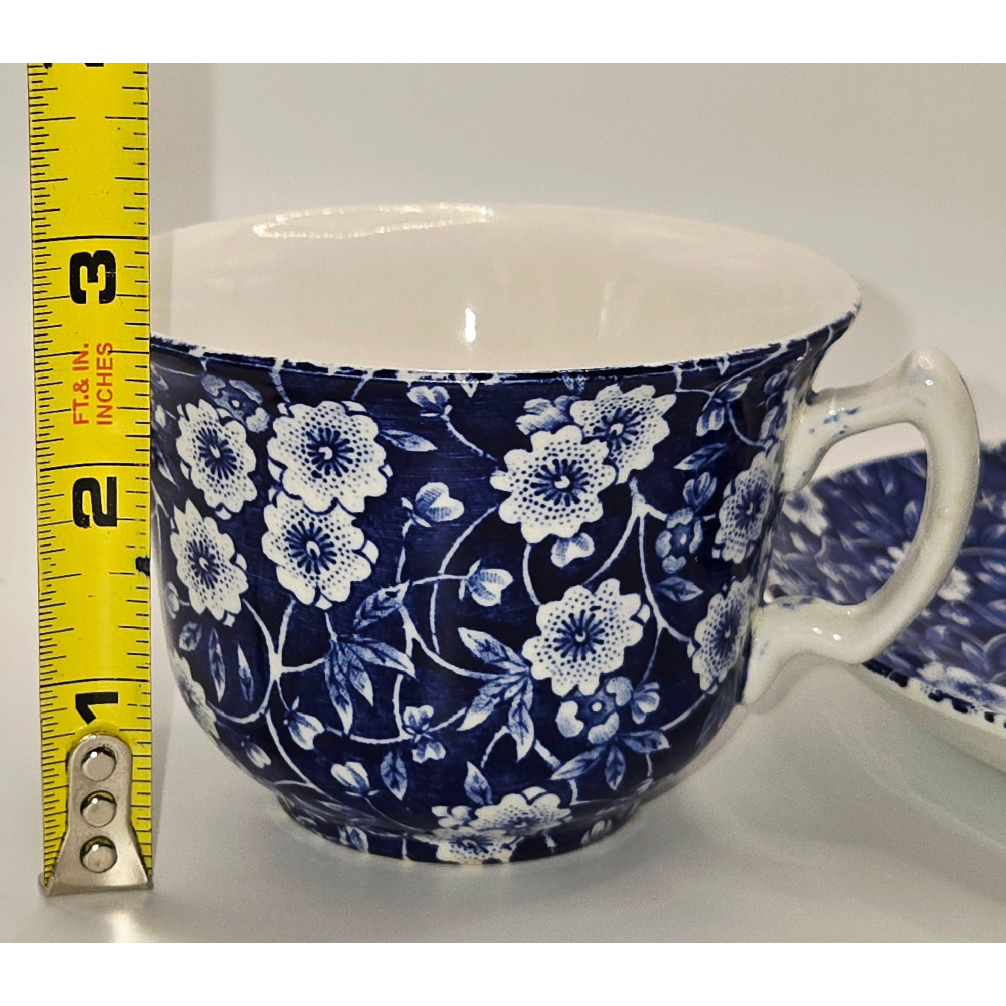 Calico Teacup Set Navy Blue & White Floral Cup & Saucer Set Staffordshire England
