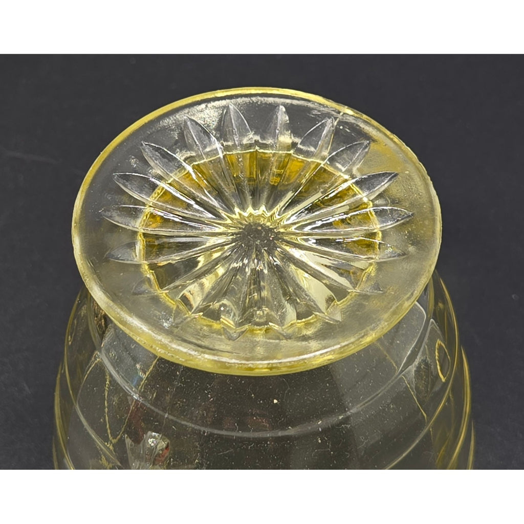 Federal Glass Cubist Vaseline Glass Open Bowl w/ 2 handles, GLOWS Uranium