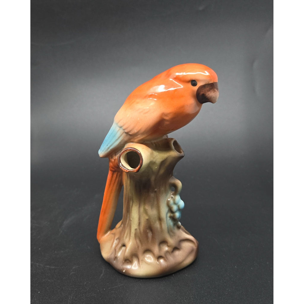 Vintage Hand-Painted Ceramic Parrot Vase 3-hole Made In Czechoslovakia