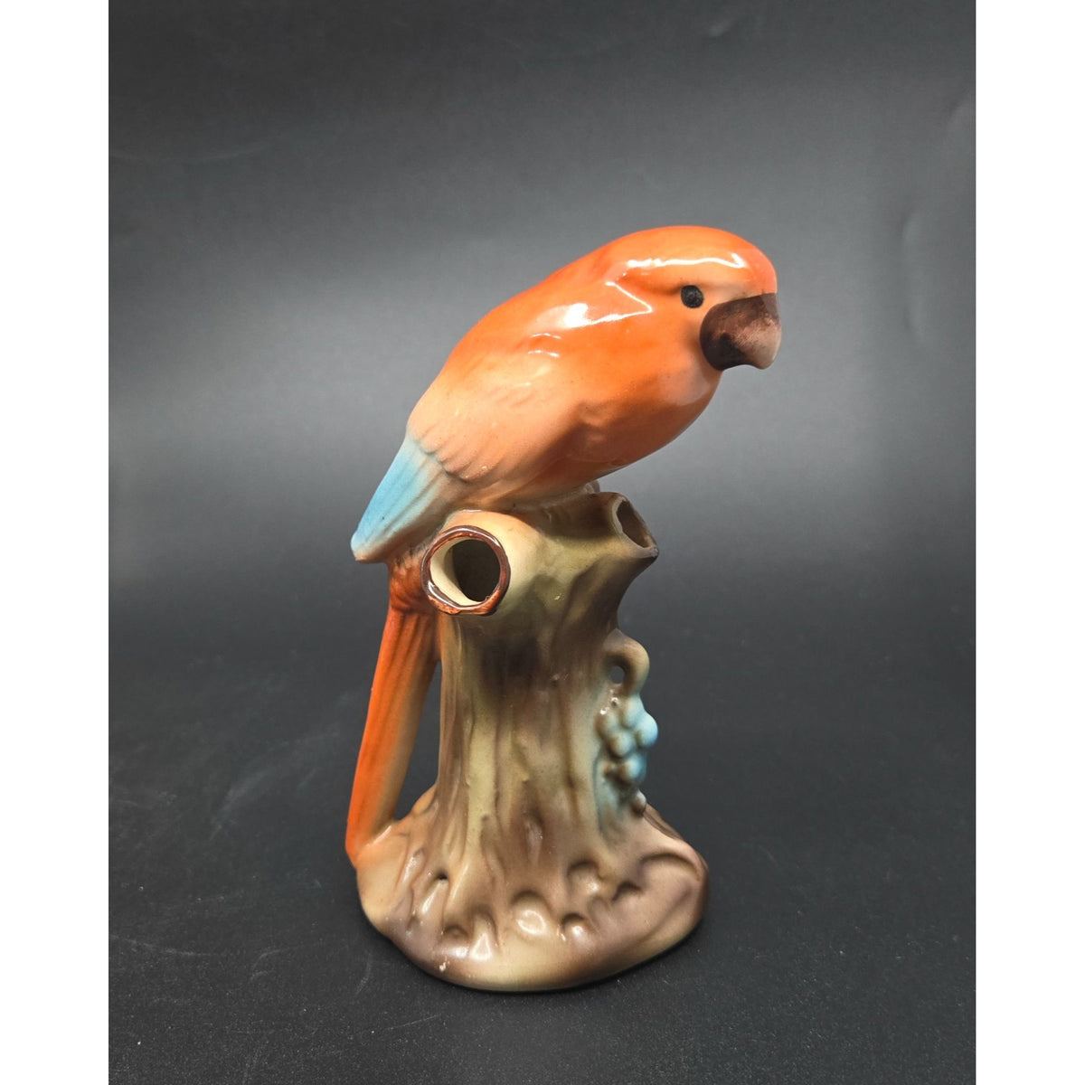 Vintage Hand-Painted Ceramic Parrot Vase 3-hole Made In Czechoslovakia
