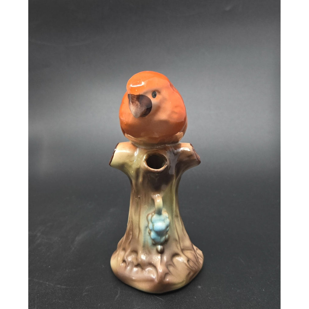 Vintage Hand-Painted Ceramic Parrot Vase 3-hole Made In Czechoslovakia