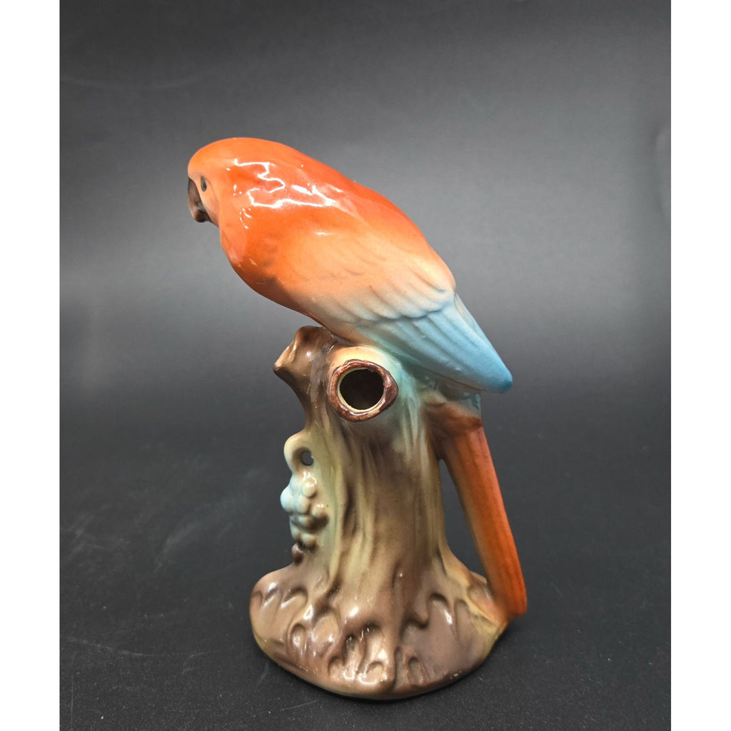 Vintage Hand-Painted Ceramic Parrot Vase 3-hole Made In Czechoslovakia