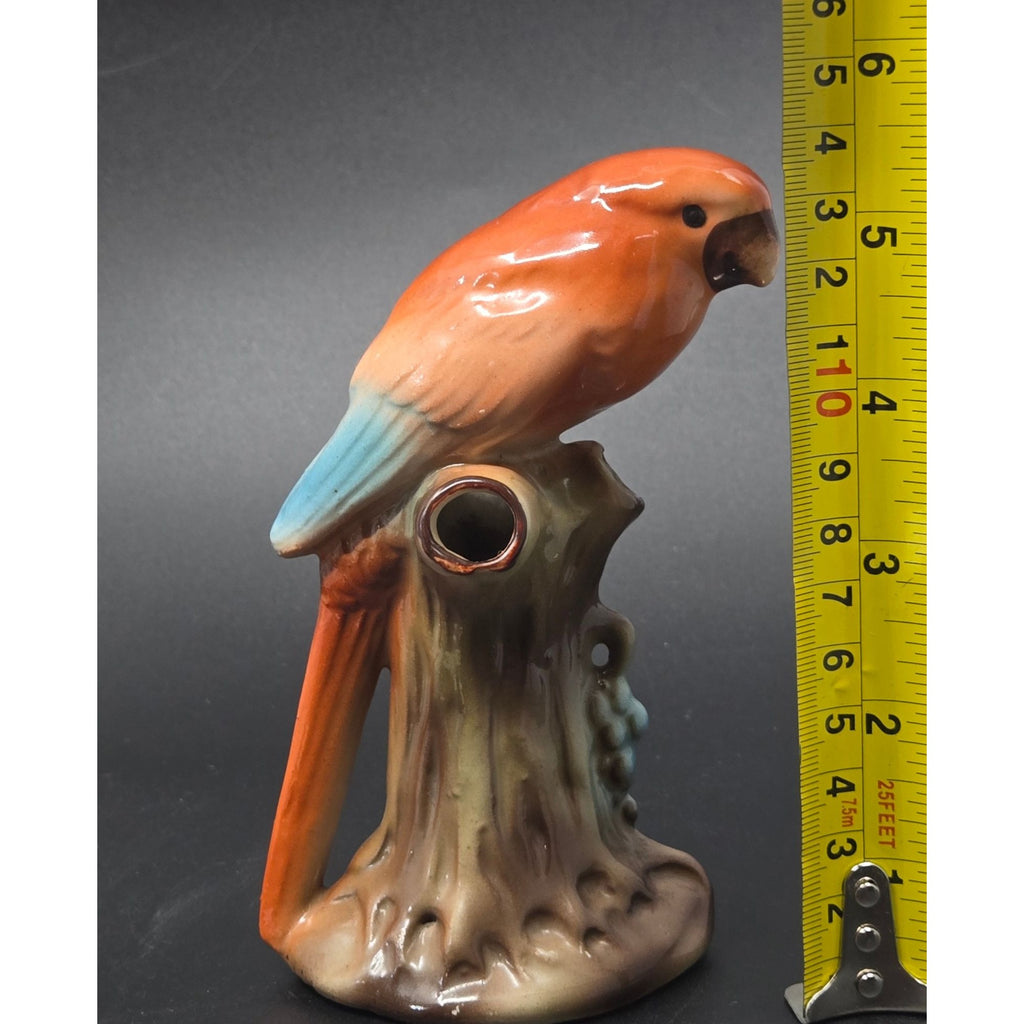 Vintage Hand-Painted Ceramic Parrot Vase 3-hole Made In Czechoslovakia