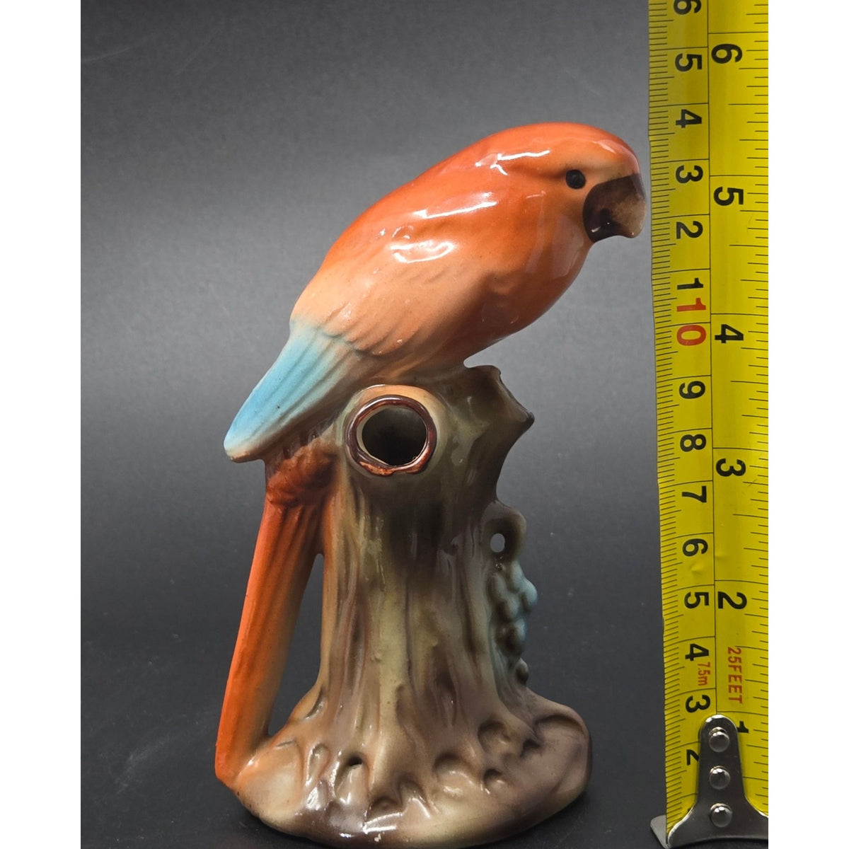 Vintage Hand-Painted Ceramic Parrot Vase 3-hole Made In Czechoslovakia