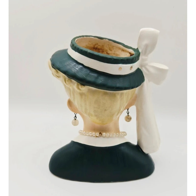 1950s Napco Lady Head Vase Green and Peach Very Good Condition