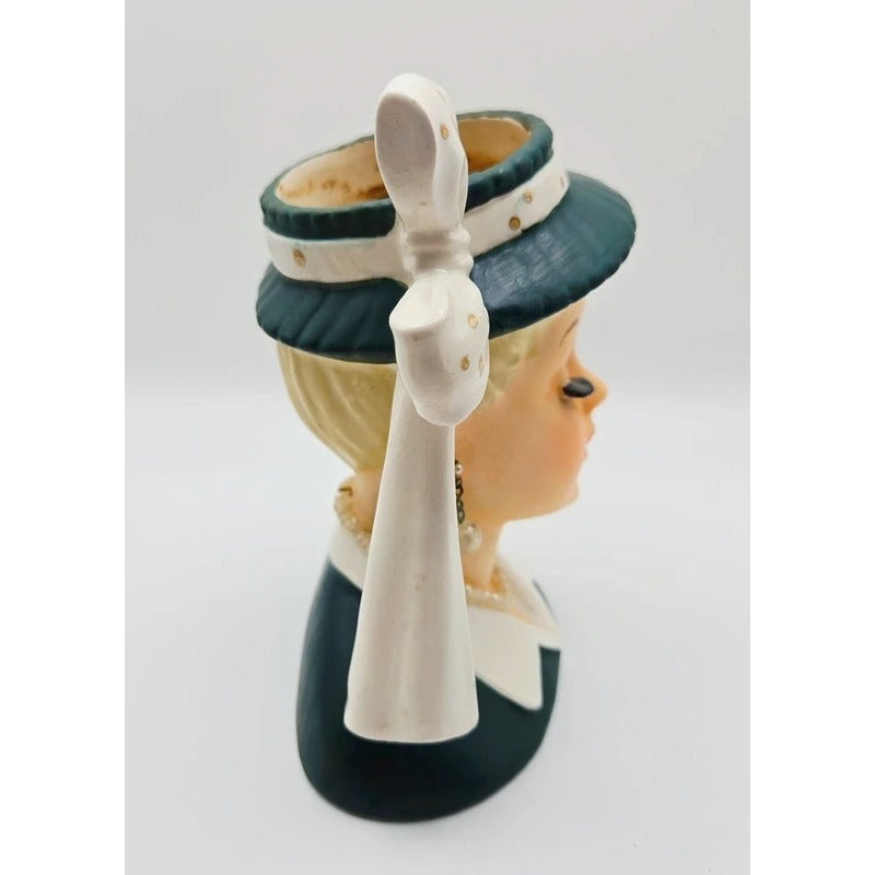 1950s Napco Lady Head Vase Green and Peach Very Good Condition
