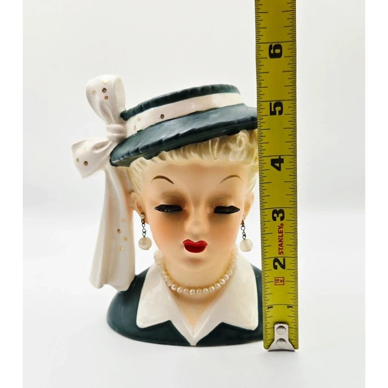 1950s Napco Lady Head Vase Green and Peach Very Good Condition