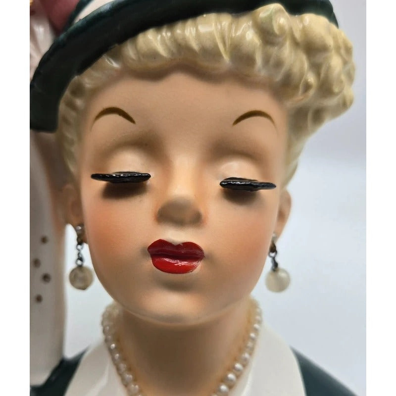 1950s Napco Lady Head Vase Green and Peach Very Good Condition