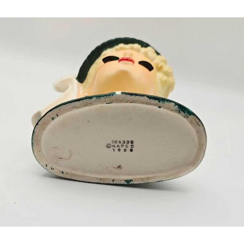 1950s Napco Lady Head Vase Green and Peach Very Good Condition