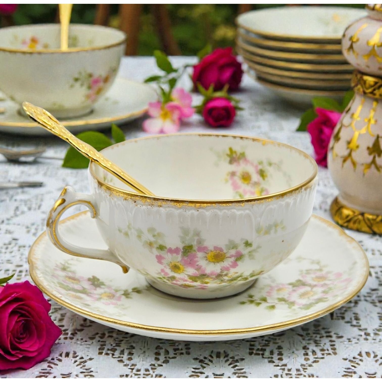 Haviland Limoges Pink Floral Porcelain Teacup