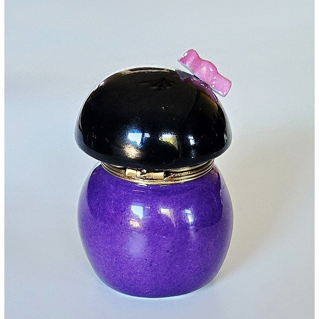 Hand-Painted Limoges Peint Mein Porcelain Kokeshi Geisha Doll Floral Purple Trinket Box