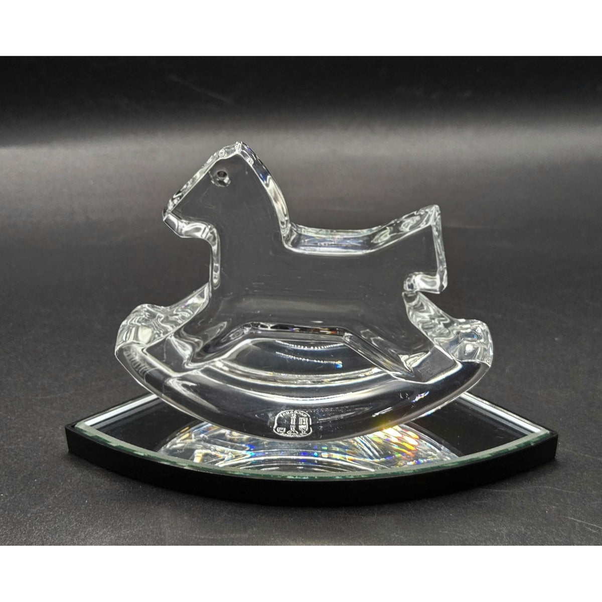 Baccarat Crystal Rocking Horse Figurine With Mirror Base 4" X 3" France