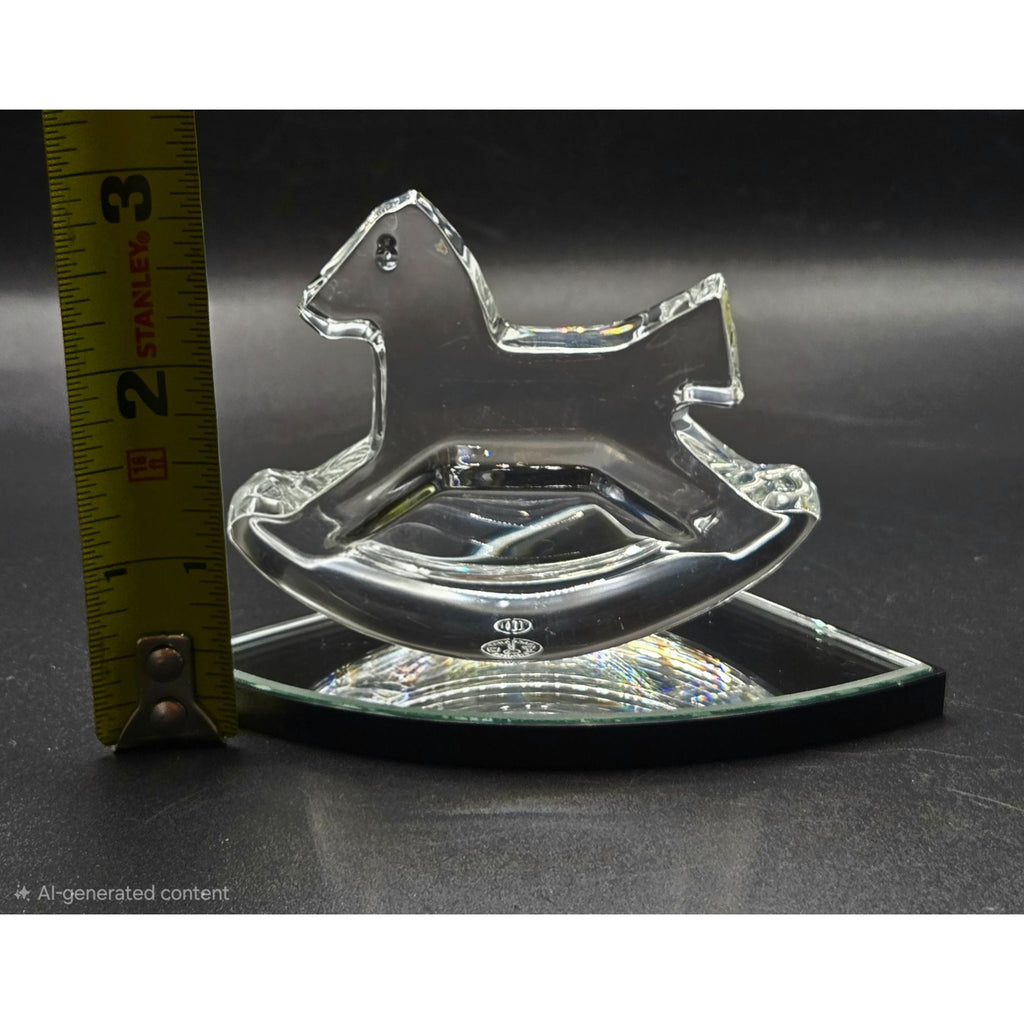 Baccarat Crystal Rocking Horse Figurine With Mirror Base 4" X 3" France