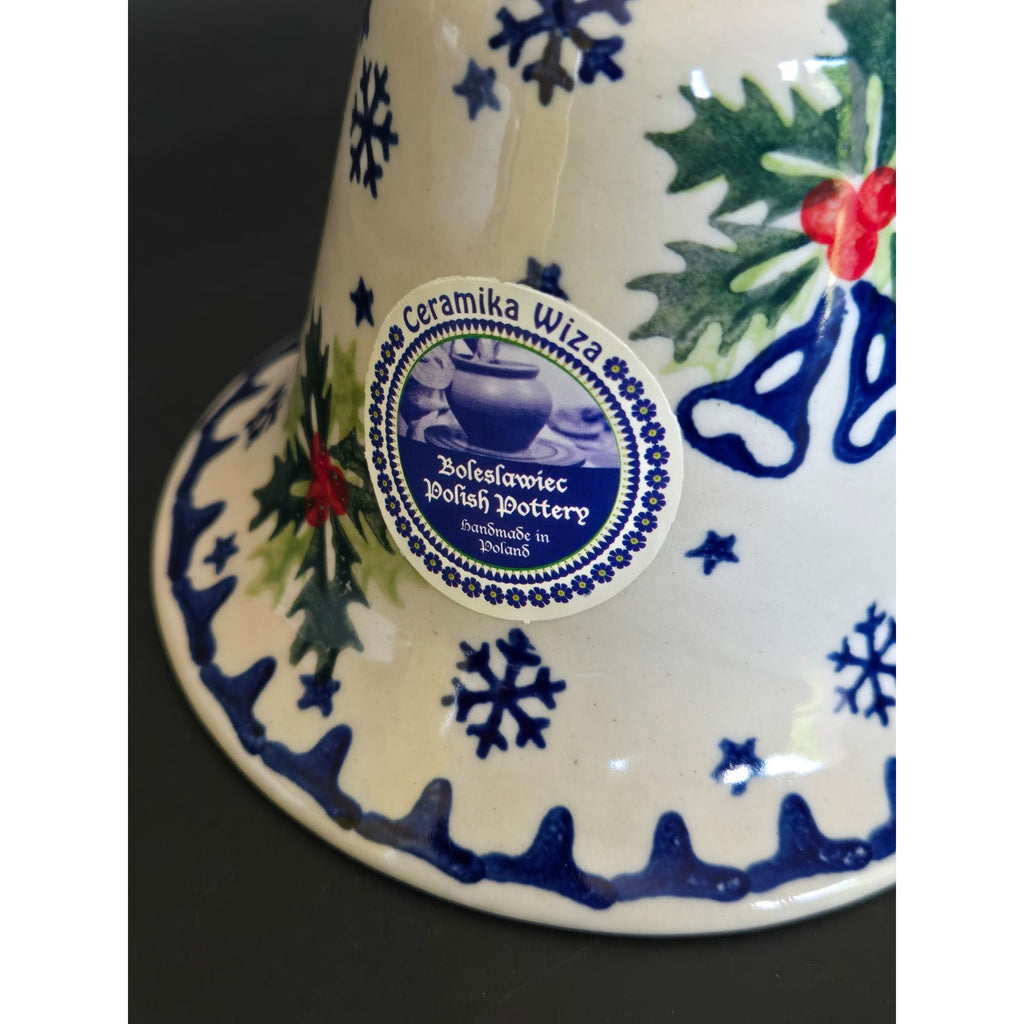 New Polish Pottery Bell Holly & Snowflake Design, Christmas Decoration