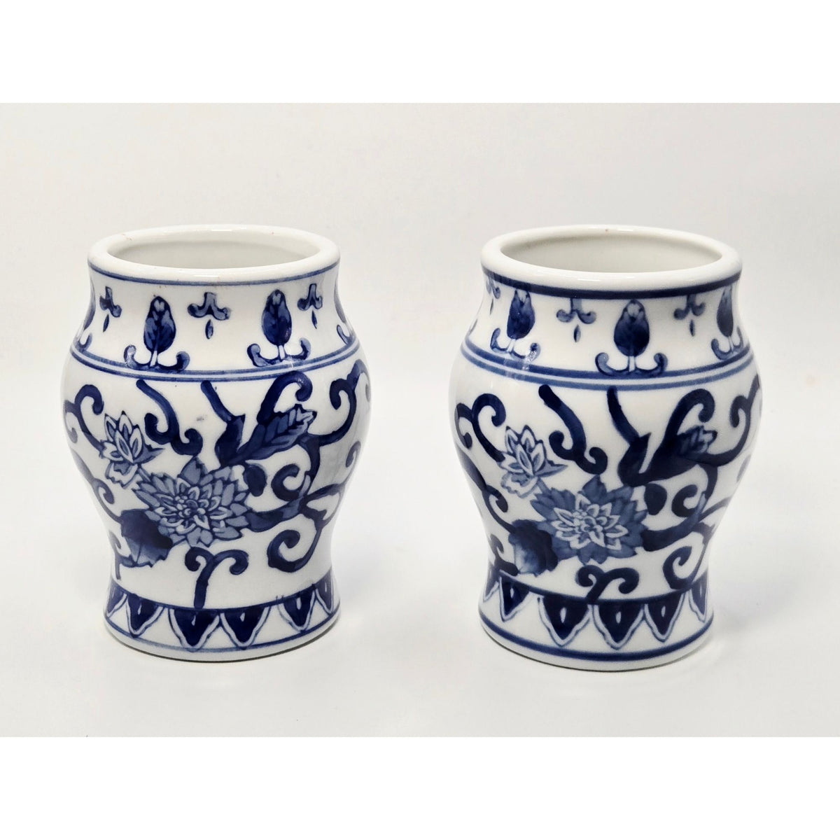 Blue & White Floral Vases Chinoiserie, Set Of 2,  4.25"
