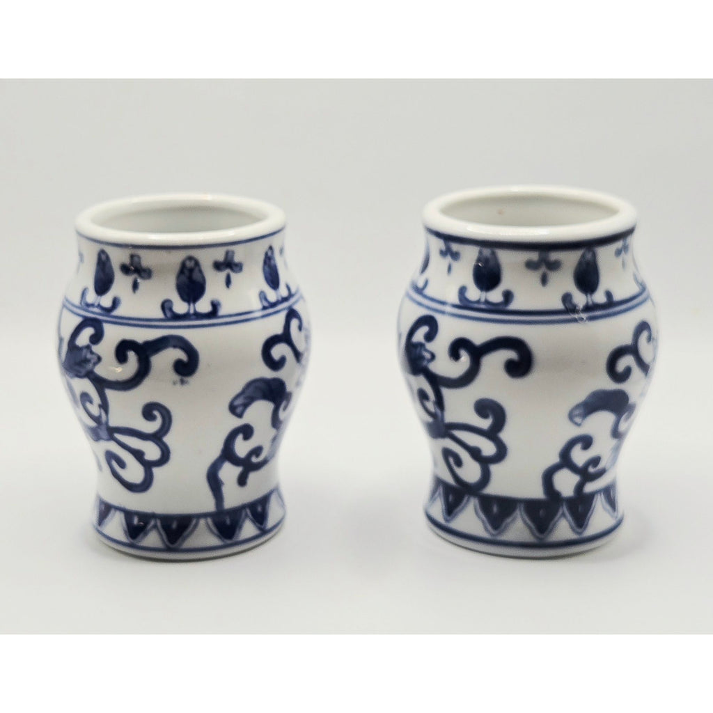 Blue & White Floral Vases Chinoiserie, Set Of 2,  4.25"