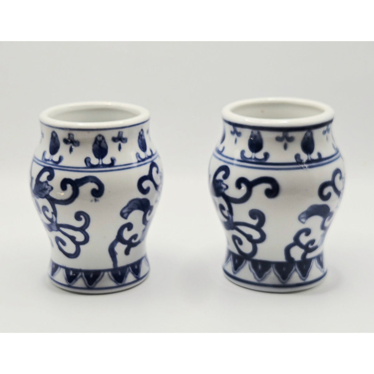 Blue & White Floral Vases Chinoiserie, Set Of 2,  4.25"