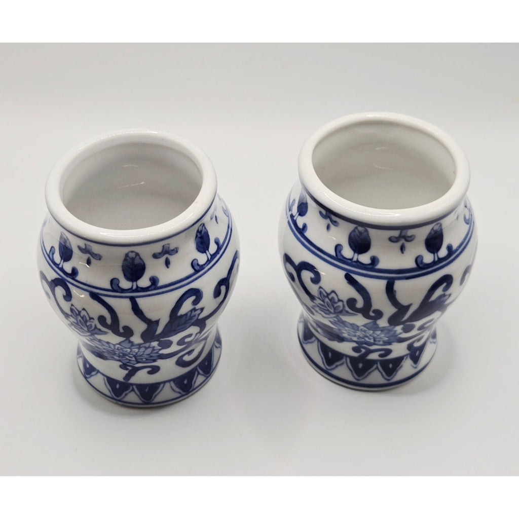 Blue & White Floral Vases Chinoiserie, Set Of 2,  4.25"
