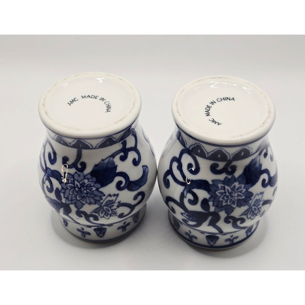 Blue & White Floral Vases Chinoiserie, Set Of 2,  4.25"