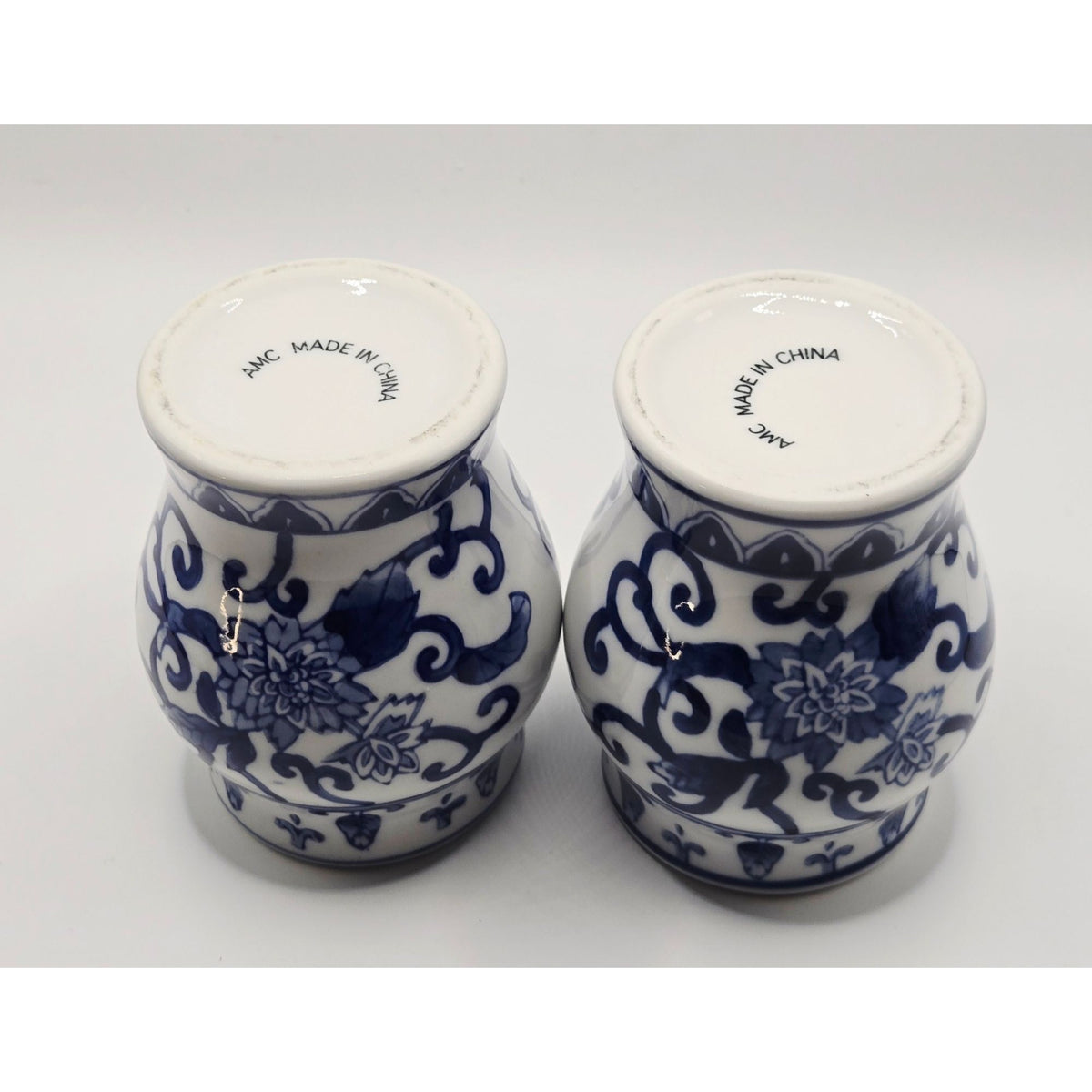 Blue & White Floral Vases Chinoiserie, Set Of 2,  4.25"