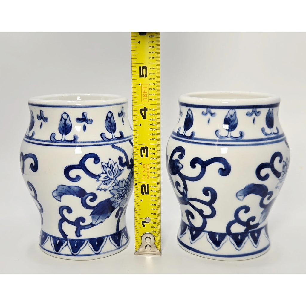 Blue & White Floral Vases Chinoiserie, Set Of 2,  4.25"