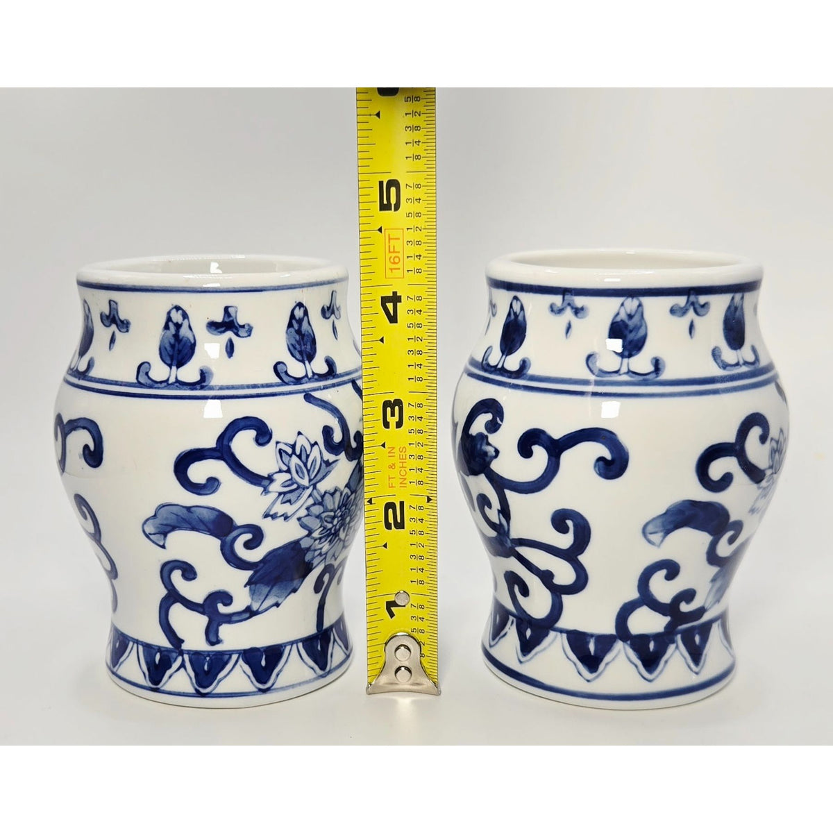 Blue & White Floral Vases Chinoiserie, Set Of 2,  4.25"
