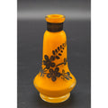 Hand-Painted Tango Czech Orange Glass MINI Bud Vase, Black Floral Design - 3" Harrach?