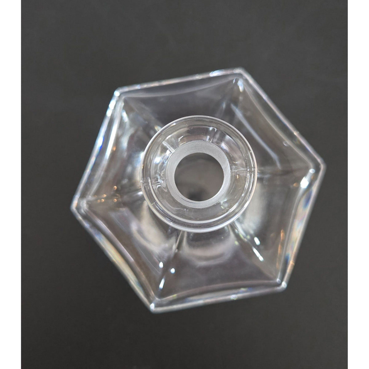 Vintage Glass Perfume Bottle With Frosted Bow Stopper Hexagonal Base 4 Inches Tall
