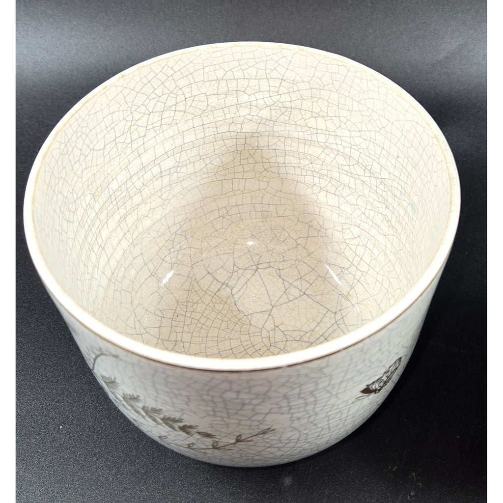 Vintage Handerbeit German Crackle Ceramic Cache'Bowl & Pitcher Set With Gold Leaf Fern & Horse Design