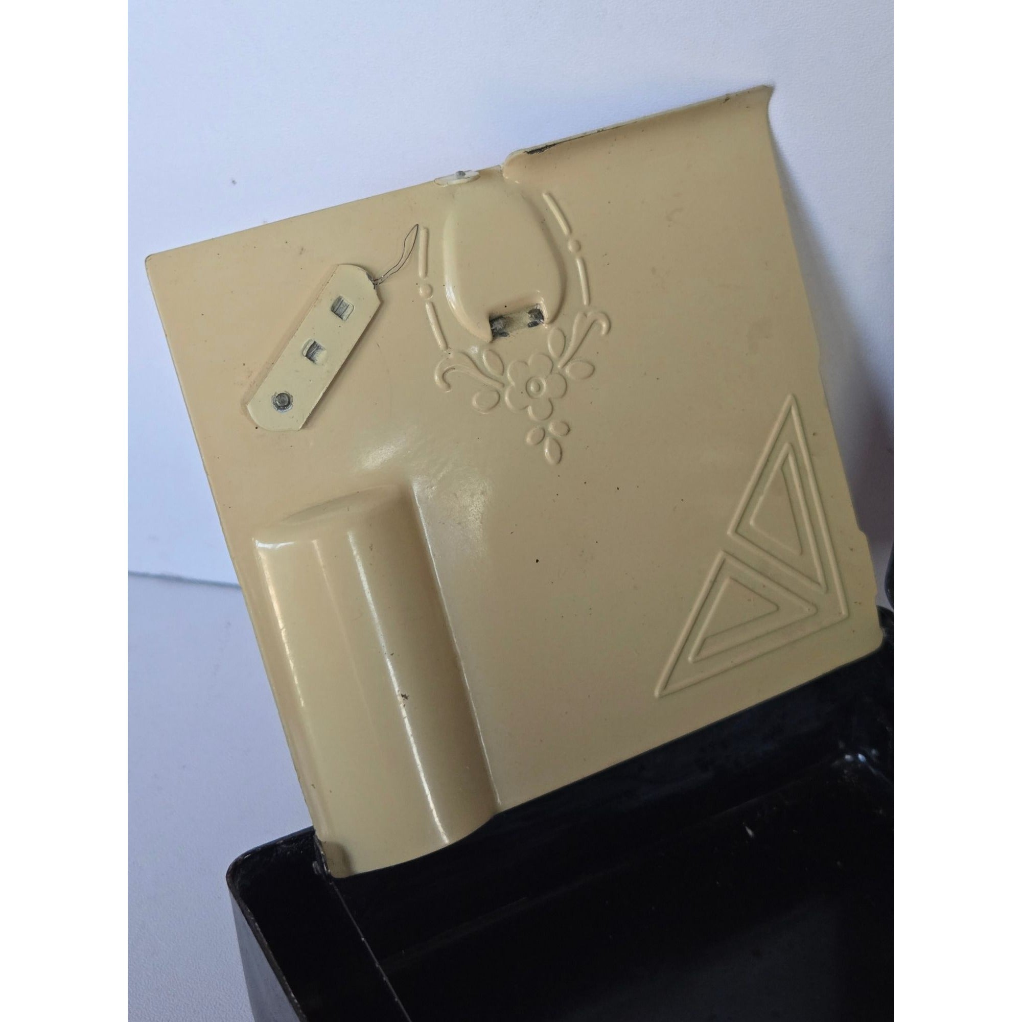 Vintage McDonough Sewing Box Black Tin Box Silhouette Artwork Folding Storage