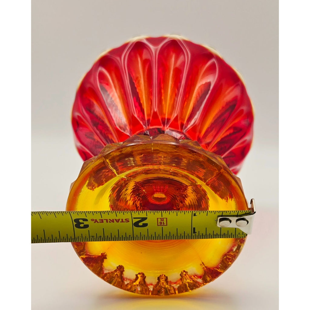 Pair of Indiana Glass Red, Amberina Glass Candleholders W/Scalloped Rims
