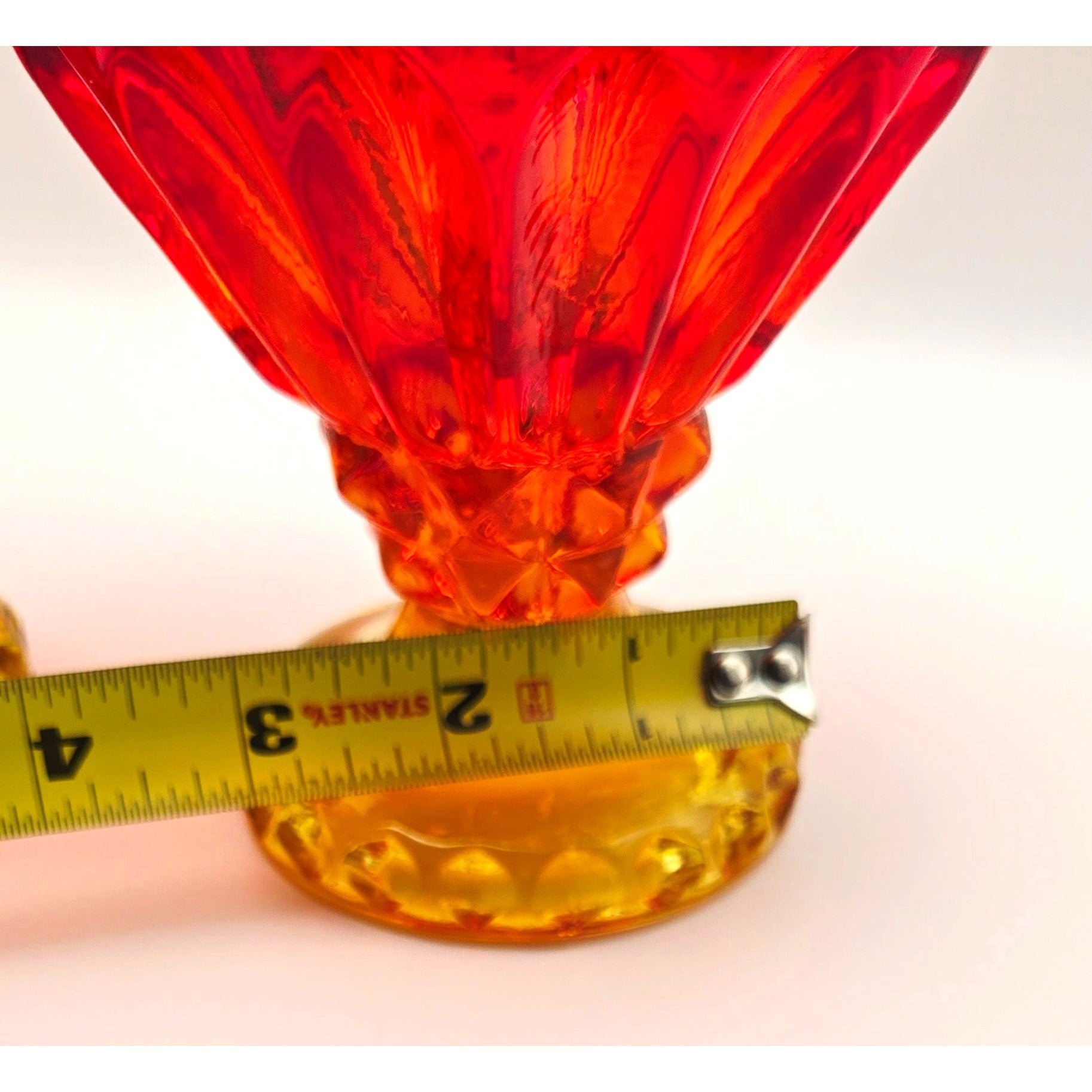 Pair of Indiana Glass Red, Amberina Glass Candleholders W/Scalloped Rims