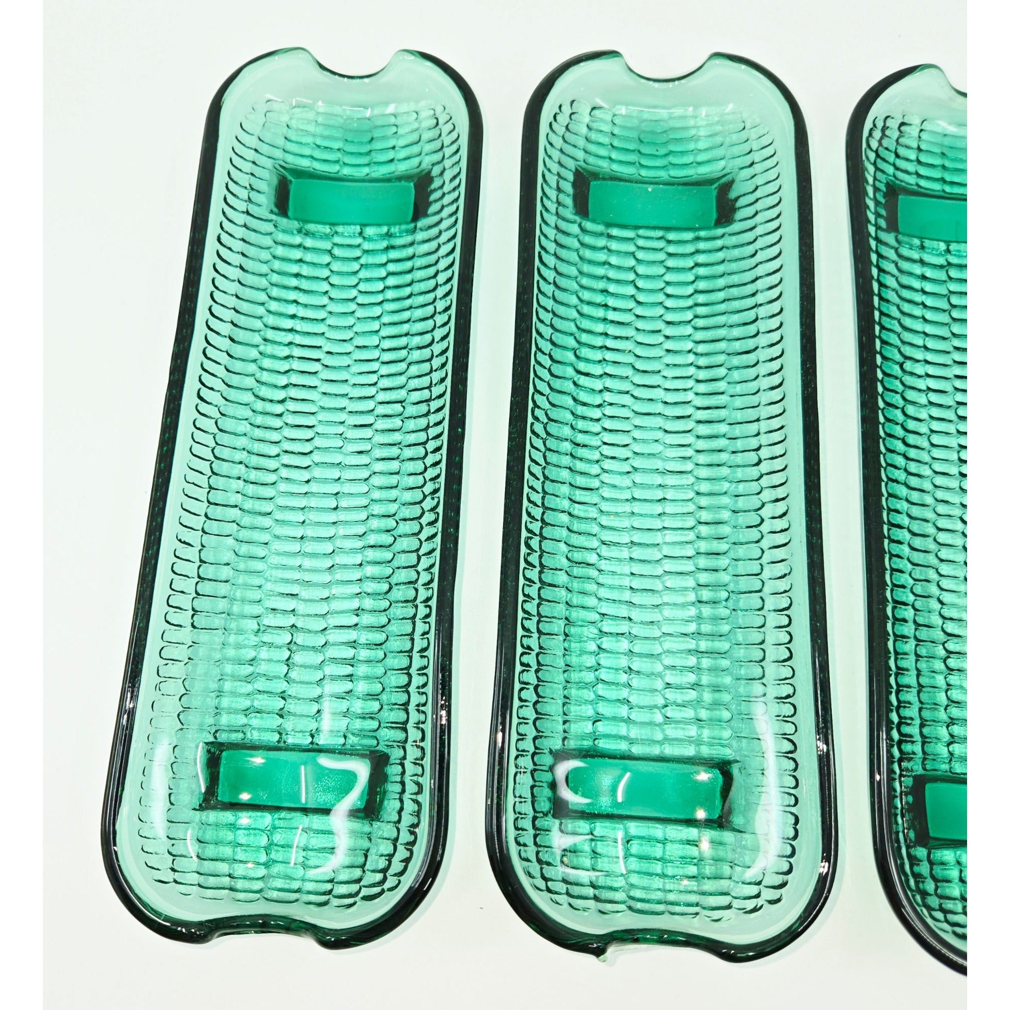 Indiana Glass Spruce Green Corn Cob trays, Corn holder dishes, Set of 4  Excellent Condition