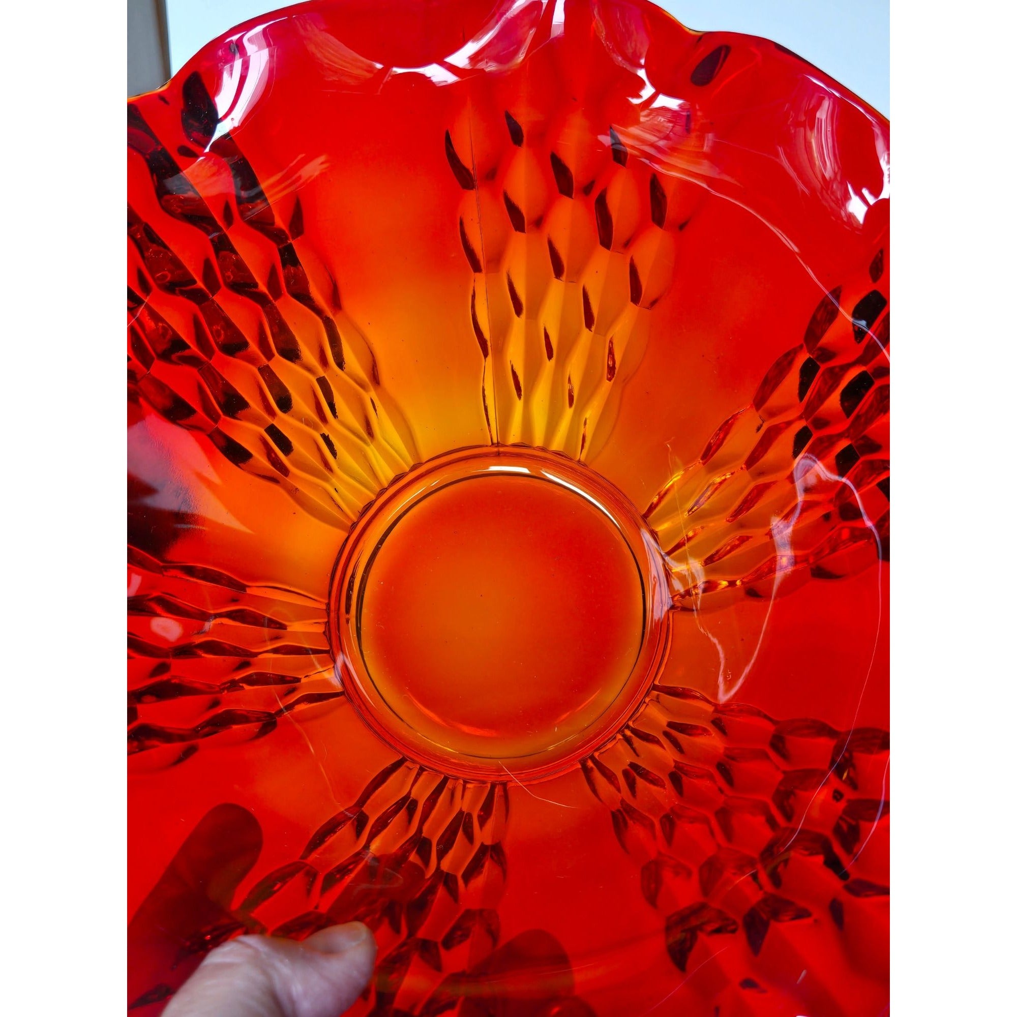 Indiana Glass Ruby Red , Amberia Bowl Ruffled 10"