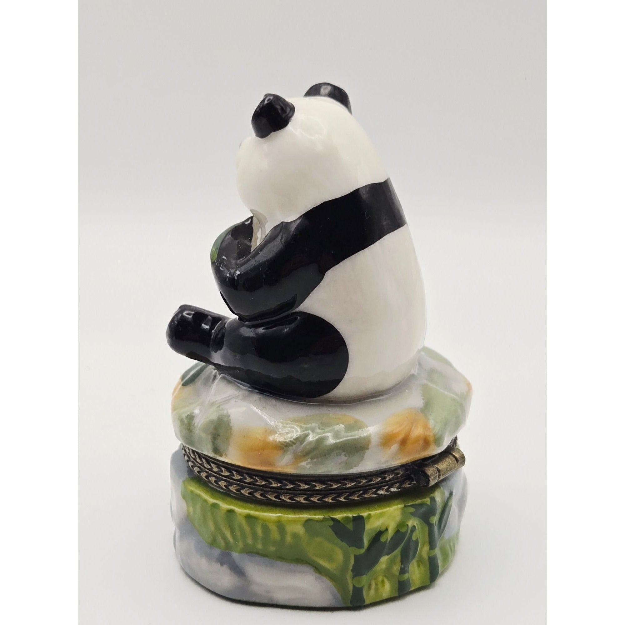 Panda Trinket Box With Baby Panda Figurine - Hand-Painted Ceramic Hinged Lid Collectible