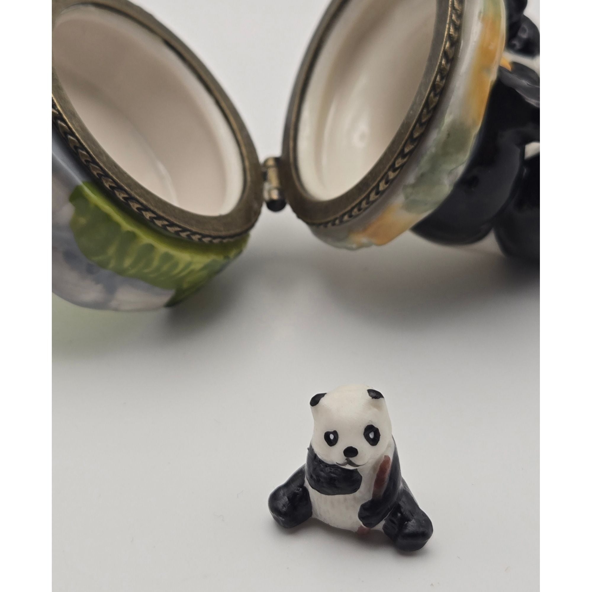 Panda Trinket Box With Baby Panda Figurine - Hand-Painted Ceramic Hinged Lid Collectible