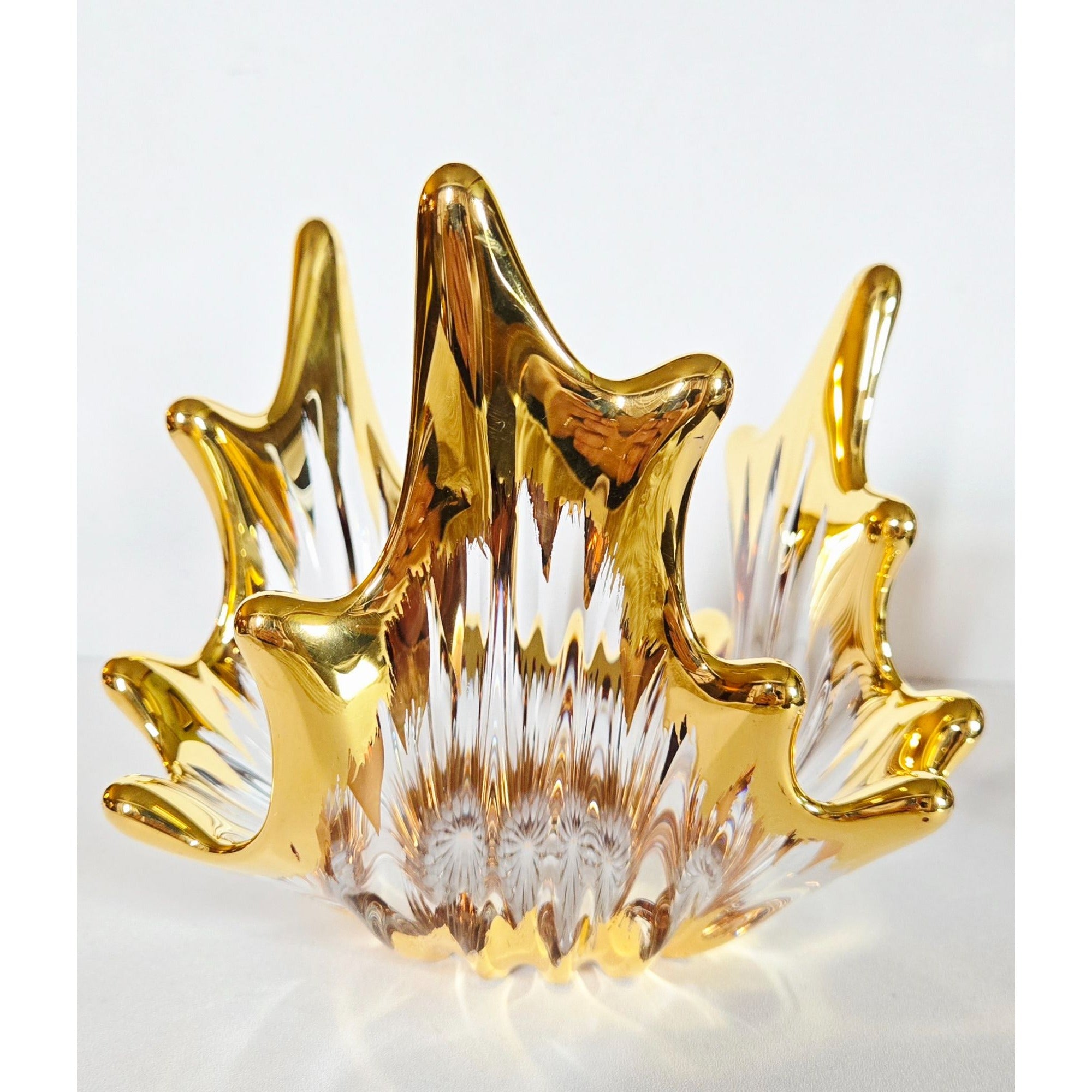 Mid Century Bayel Crystal Splash Bowl with gold elements Decorative Bowl Centerpiece