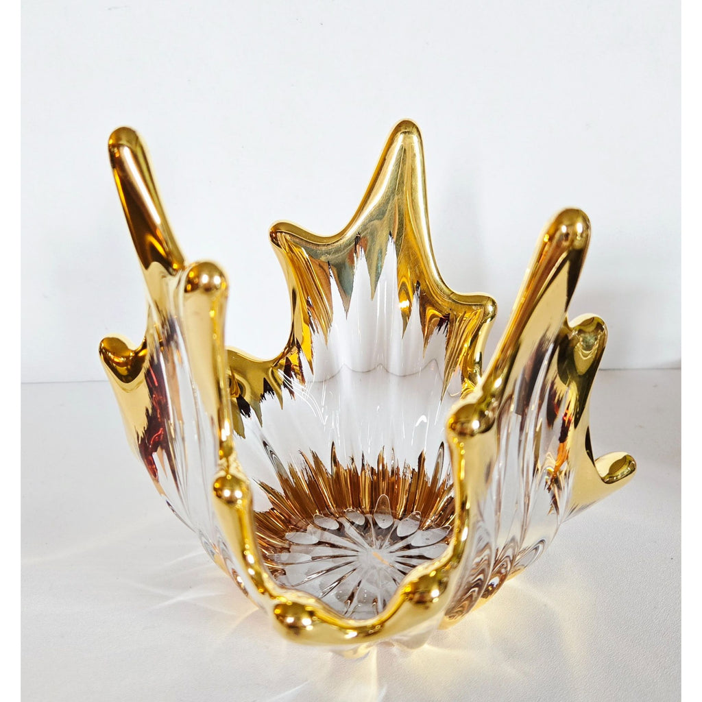 Mid Century Bayel Crystal Splash Bowl with gold elements Decorative Bowl Centerpiece