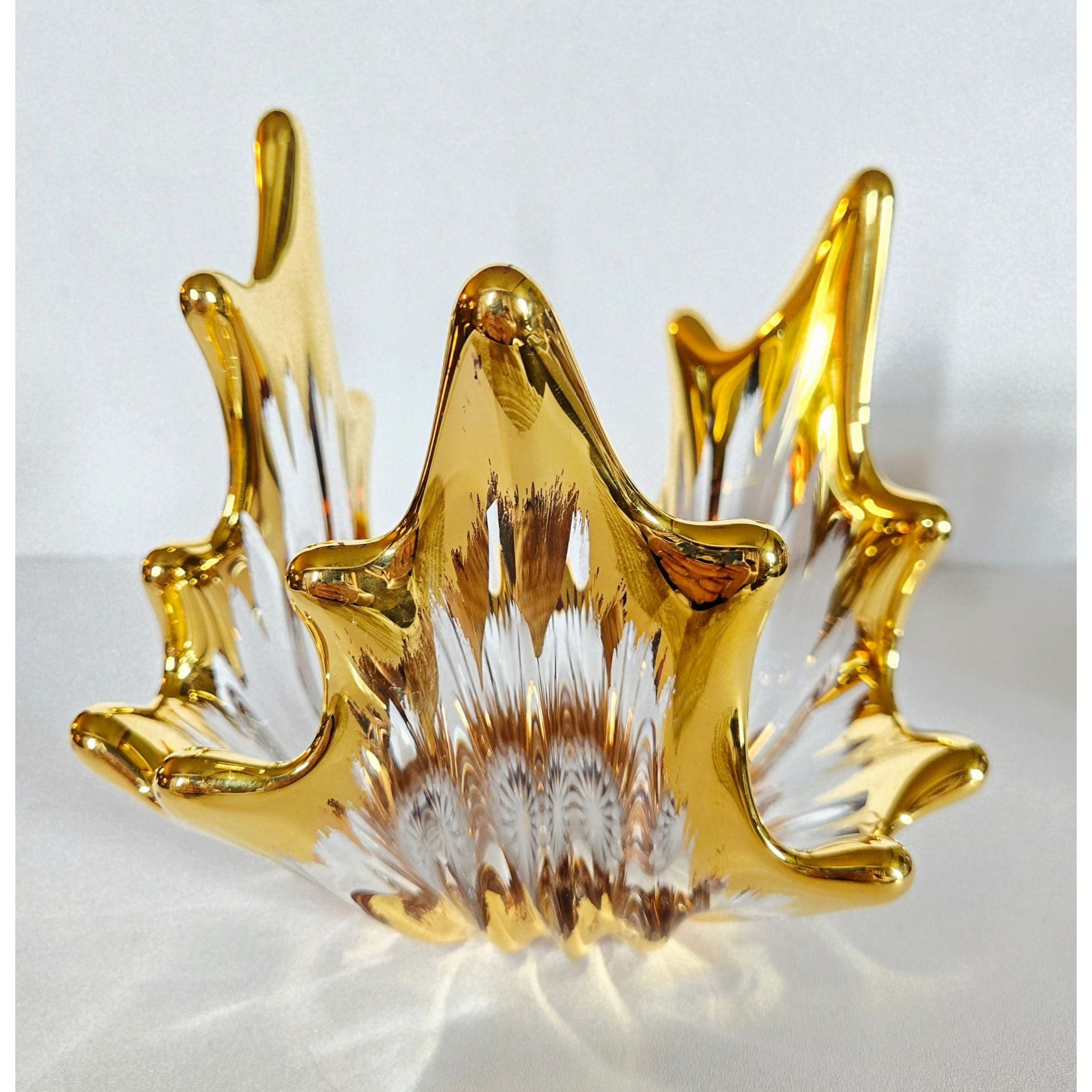 Mid Century Bayel Crystal Splash Bowl with gold elements Decorative Bowl Centerpiece