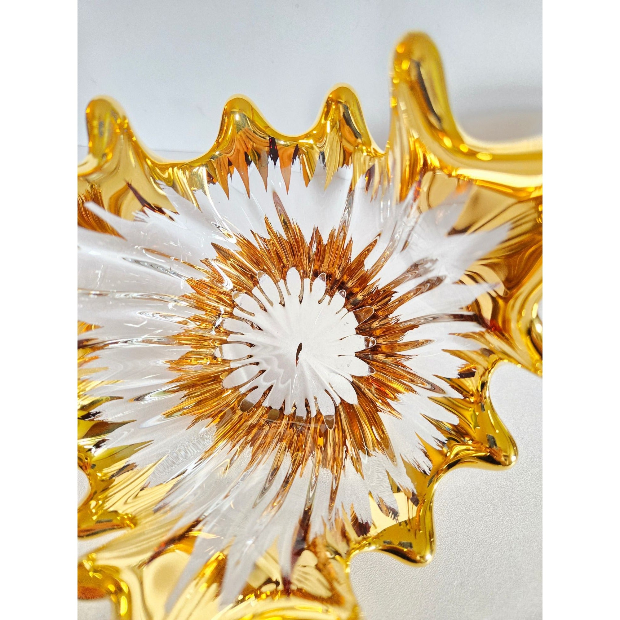 Mid Century Bayel Crystal Splash Bowl with gold elements Decorative Bowl Centerpiece
