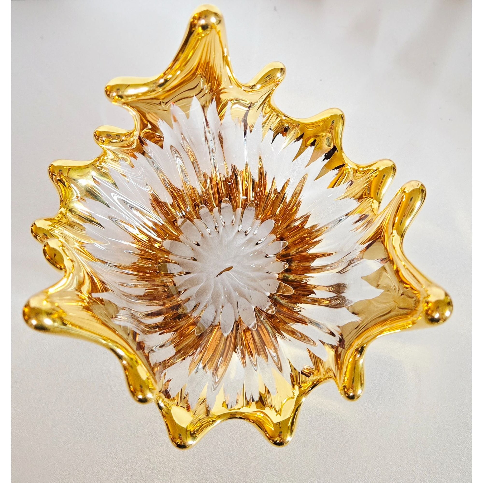 Mid Century Bayel Crystal Splash Bowl with gold elements Decorative Bowl Centerpiece