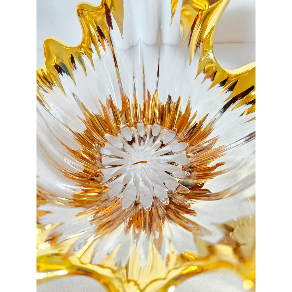 Mid Century Bayel Crystal Splash Bowl with gold elements Decorative Bowl Centerpiece