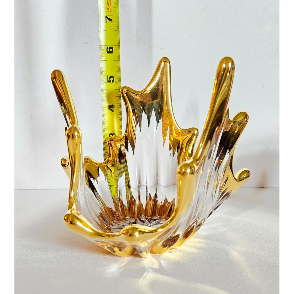 Mid Century Bayel Crystal Splash Bowl with gold elements Decorative Bowl Centerpiece