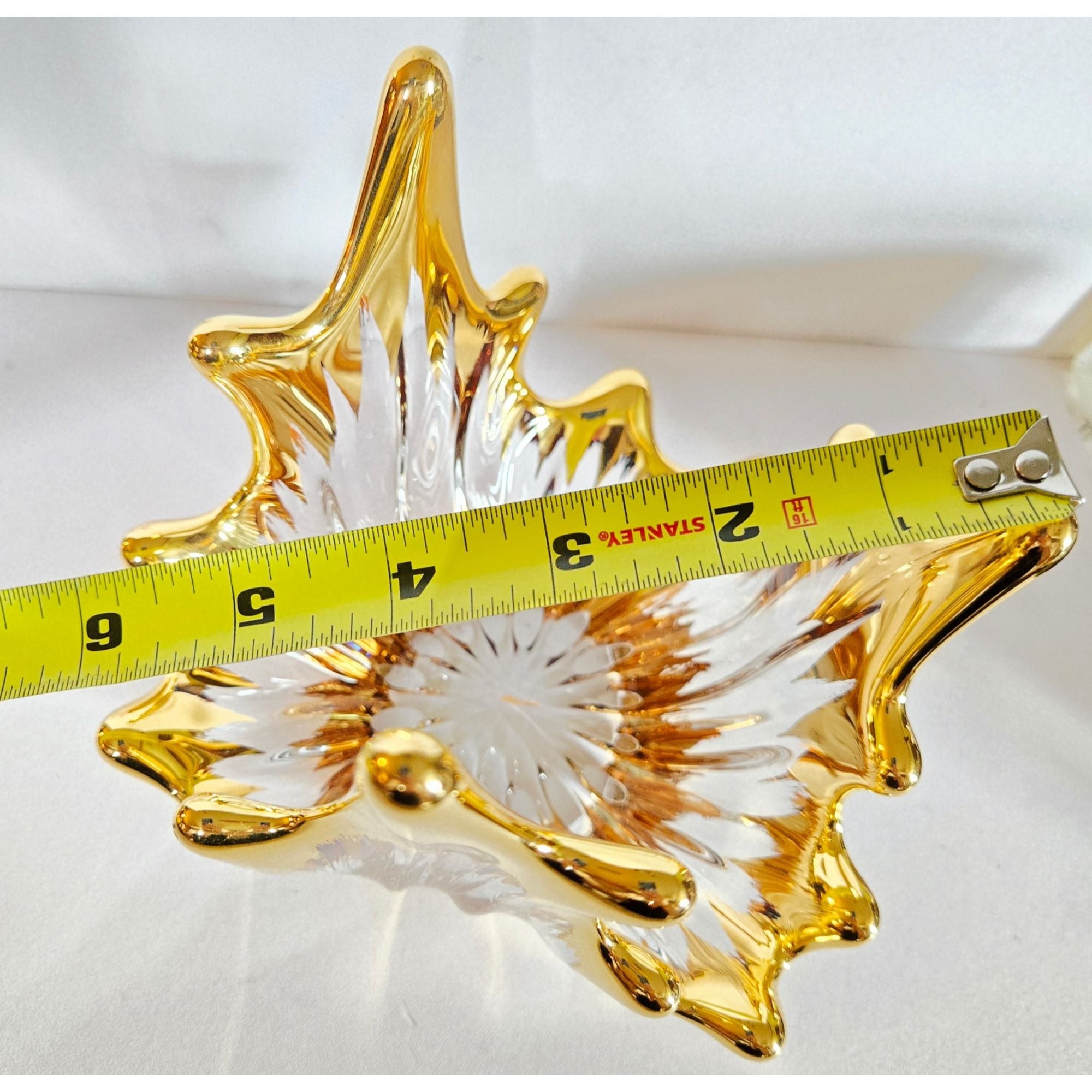 Mid Century Bayel Crystal Splash Bowl with gold elements Decorative Bowl Centerpiece