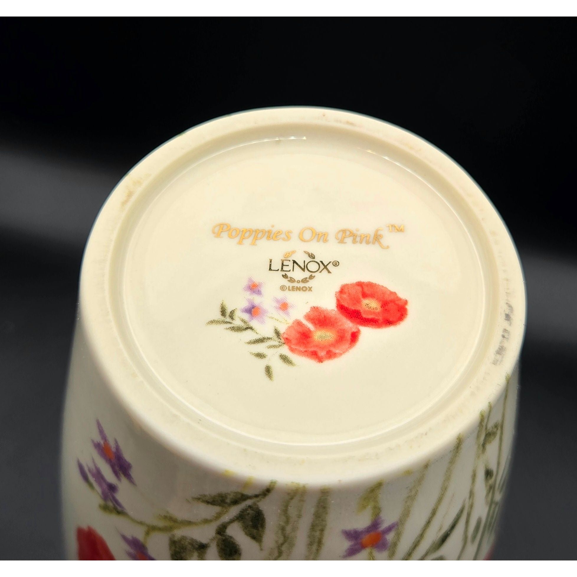 Large Poppies on Pink Cream Floral Vase by Lenox, Excellent Condition