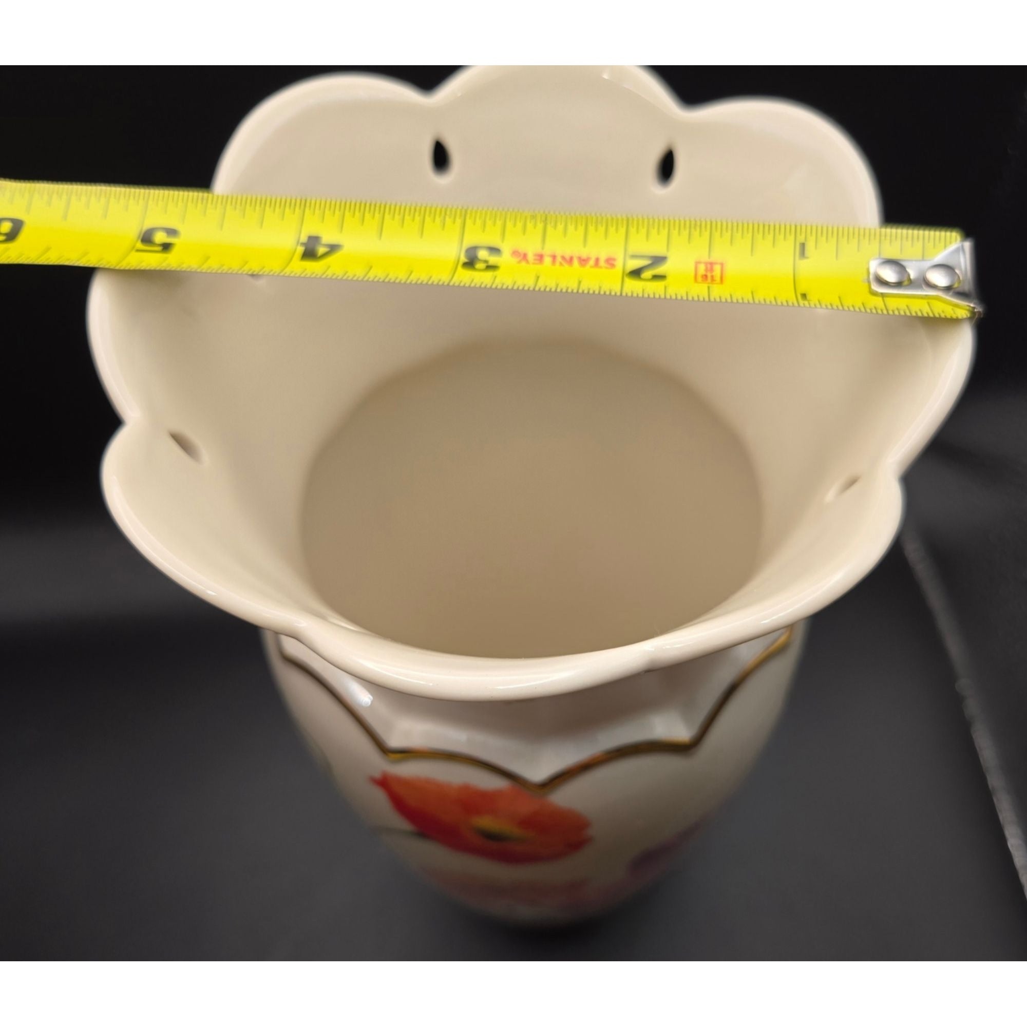 Large Poppies on Pink Cream Floral Vase by Lenox, Excellent Condition