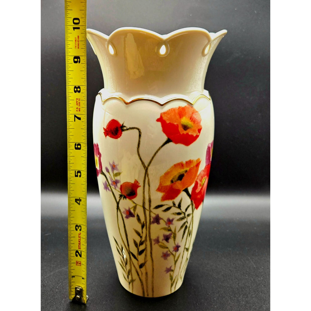 Large Poppies on Pink Cream Floral Vase by Lenox, Excellent Condition