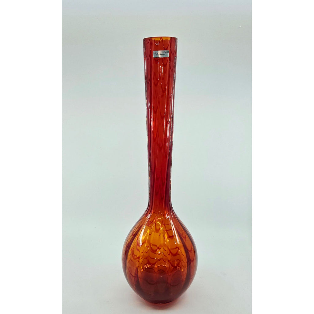 Waterford Evolution Hand-Blown Crystal Vase Red & Orange Swirl Pattern Tall Decorative Piece 18"