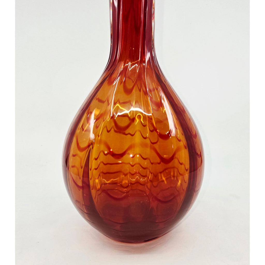 Waterford Evolution Hand-Blown Crystal Vase Red & Orange Swirl Pattern Tall Decorative Piece 18"