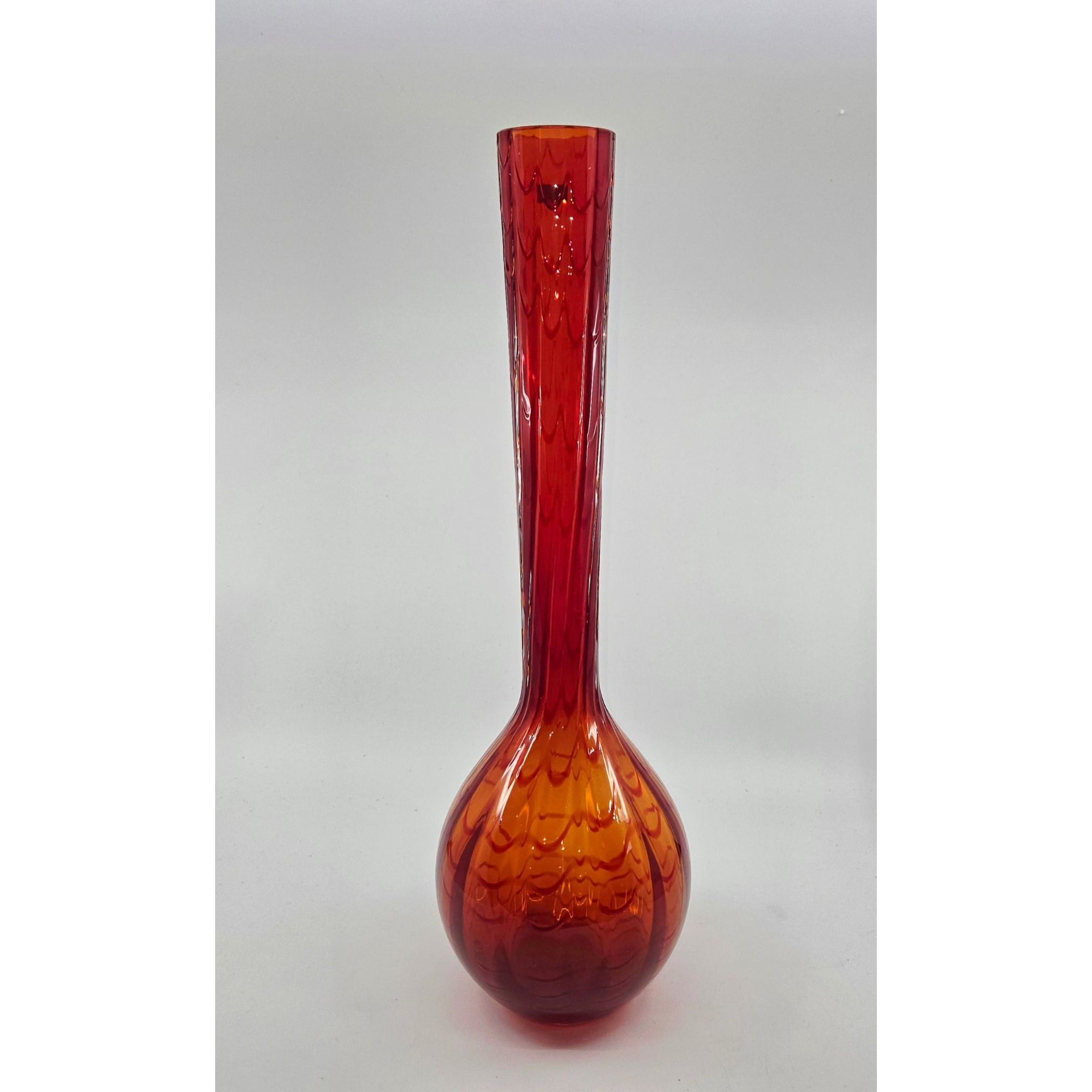 Waterford Evolution Hand-Blown Crystal Vase Red & Orange Swirl Pattern Tall Decorative Piece 18"